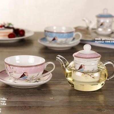 BỘ TRÀ CHIỀU 1 NGƯỜI HỌA TIẾT CHIM HOA